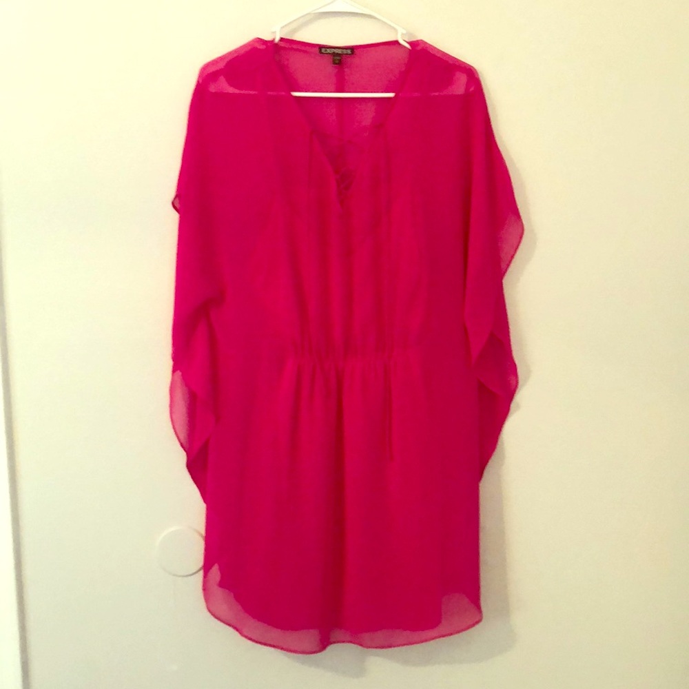 NWOT Express Sheer Overlay Butterfly Sleeve Dress